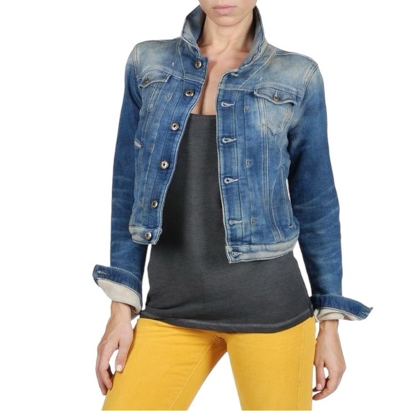 Diesel Fringi NE Denim Jean Jacket Women’s Small Leather Logo Stretch Fitted Y2K - Picture 14 of 17